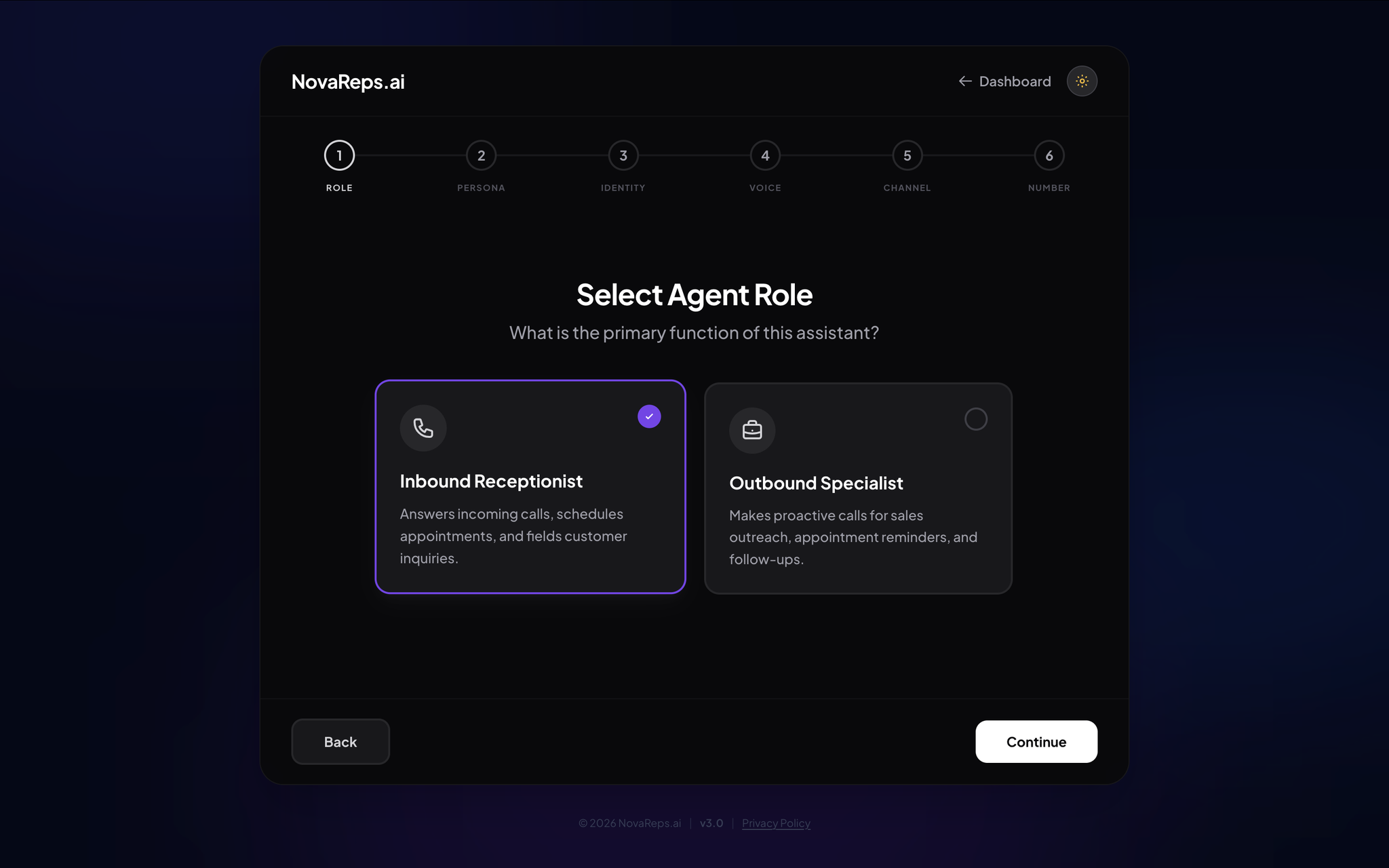 Step 2: Select Agent Role (Inbound vs Outbound)